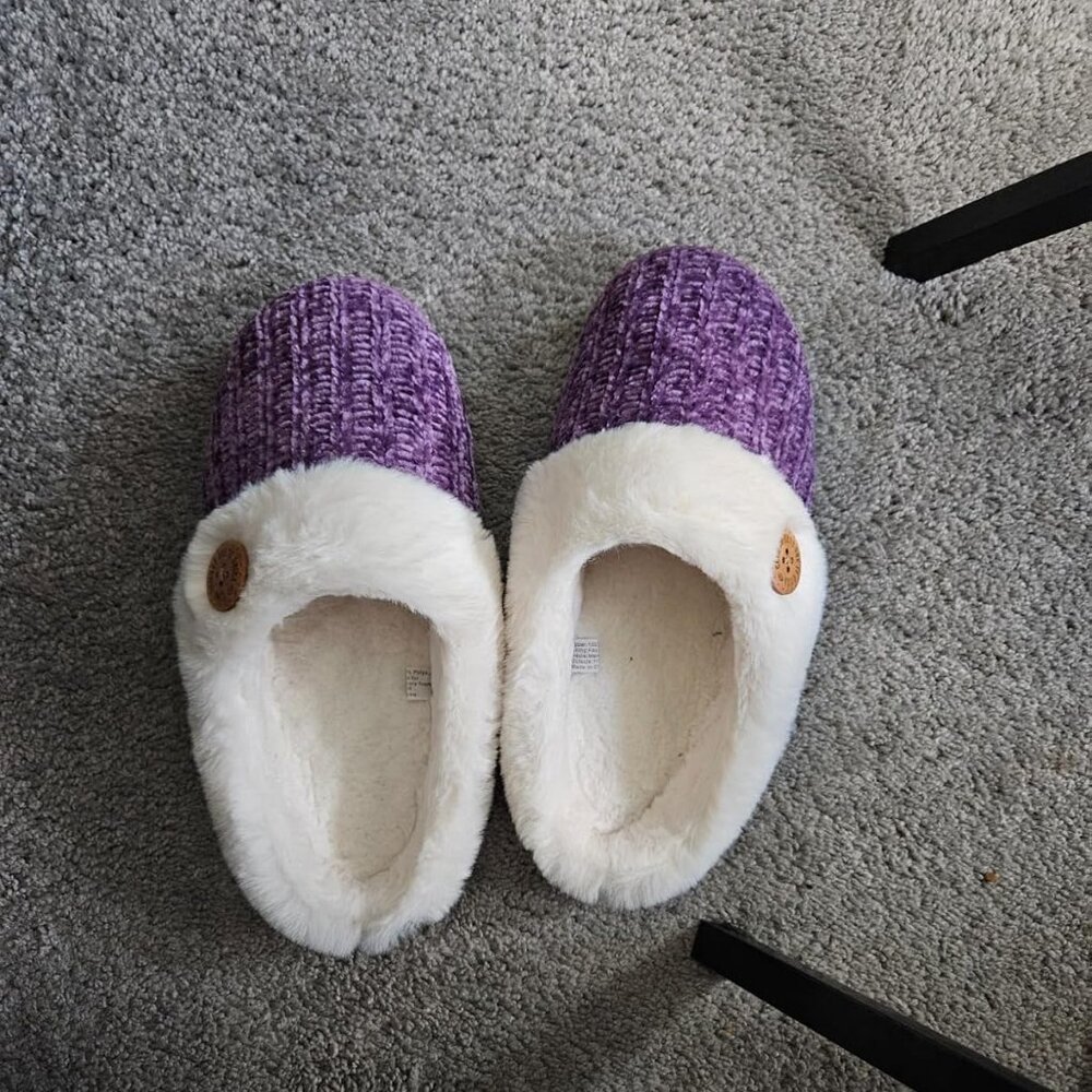🆕Women‎ Buttoned Purple Faux Fur Fleece Comfy Wool Warm Knit Chenille Slipper